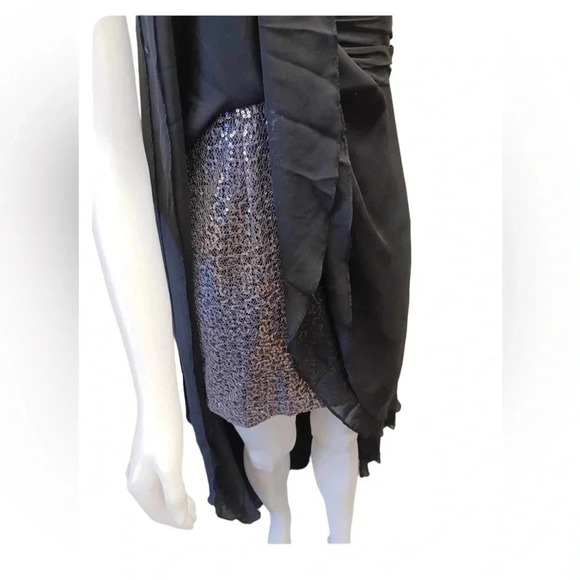 Adrianna Papell Hailey Black & Silver Hi Lo Dress Size 5/6 - Picture 5 of 12